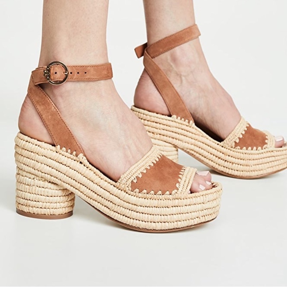 Tory Burch Suede Platform Espadrille Sandals - Tan